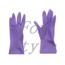 Короткие латексные перчатки фиолетового цвета