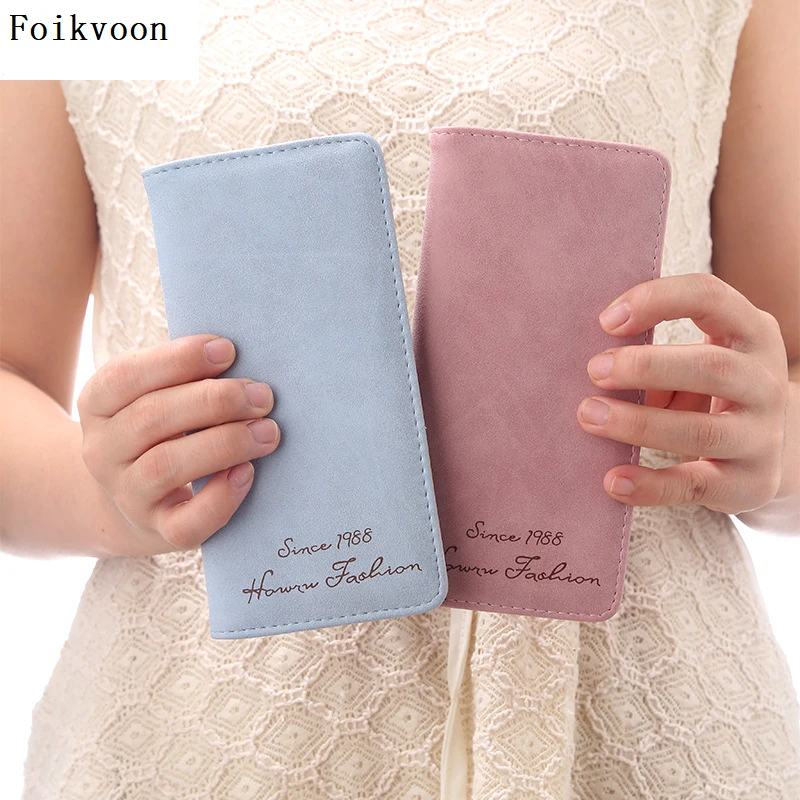 

Foikvoon Women Wallet PU Leather Long Section of the Korean Version Scrub Wallet Style Student Coin Purse