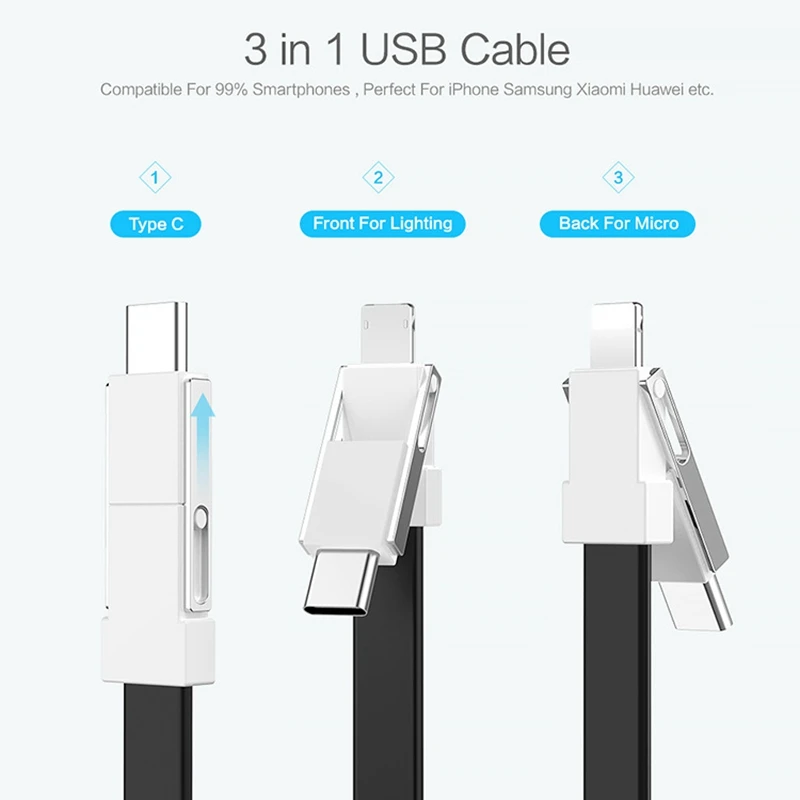 FLOVEME 3 в 1 зарядное устройство кабель Micro usb type C для iPhone samsung huawei Android 2A мобильный телефон Быстрая зарядка кабель мини провод