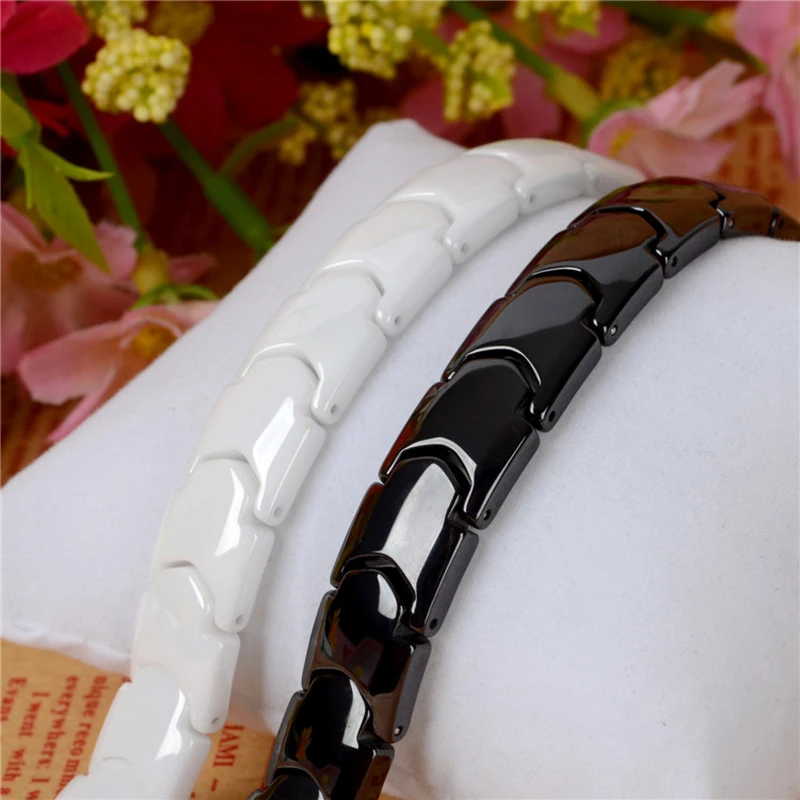 

Hottime Black White Ceramic Magnetic Therapy Bracelet Bio Elements Energy Germanium Bracelets Bangles Health Fashion Jewelry