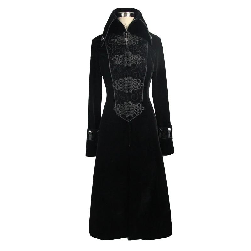 Devil модное женское готическое шикарное пальто в стиле стимпанк Черное Красное зимнее темное длинное пальто на молнии с высоким воротником - Цвет: Black
