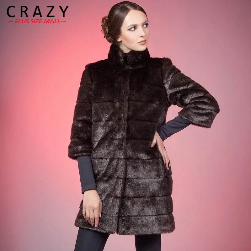 

2019 New Plus Size Women Clothing 4XL 5XL Black Luxury Stand Collar Stripe Artificial Mink Fur Coat Lady Fake Rabbit Fur Coats