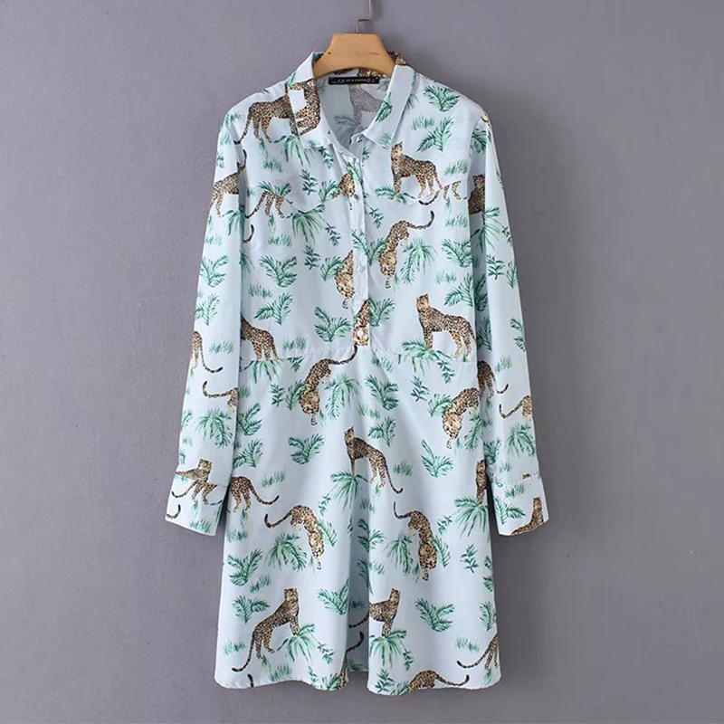 Women's Clothing Dress 2019 Animal Print Long Sleeve Turndown Collar Dress Ms Summer Street Sexy Slim Fit Temperament Clothing