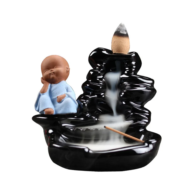 T Back Flow Censer Ceramic Incense Burner Home Decor Monk Small Lotus