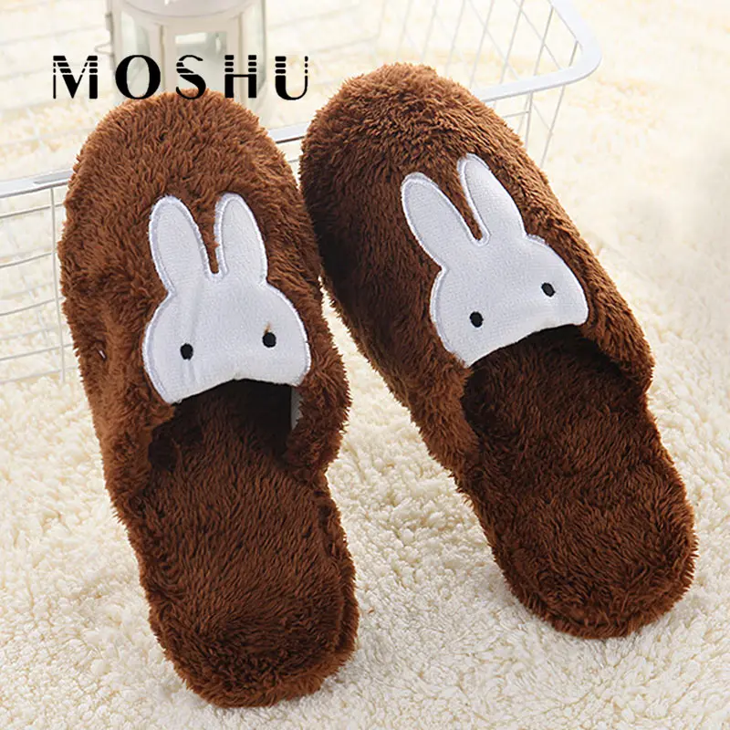 

Women Cotton Home Slippers Men Non Slip Cute Rabbit Prints Indoor Floor Soft Slippers Winter Couple Plush Warm Funny Shoes