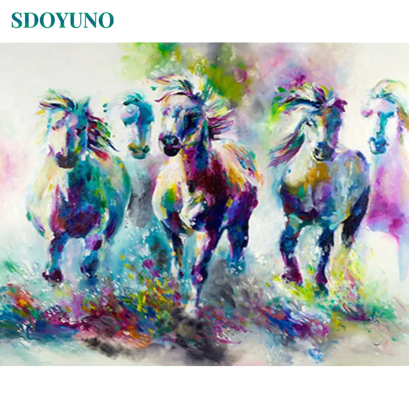 

SDOYUNO Frame Oil Painting By Numbers Horse Animals 60x75cm DIY pictures by numbers on canvas Home Decor Wall Art For Gift