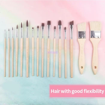 

2267 High quality 16PCS Korea importing synthetic hair long wooden handle canvas pouch acrylic watercolor paint art brush