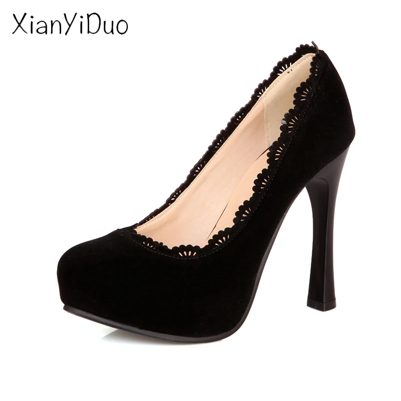 

Xianyiduo Spr/Aut Women's Shoes Increased Internal Round Toe Platform super high heels Pumps big size34-52 red Wedding /6355