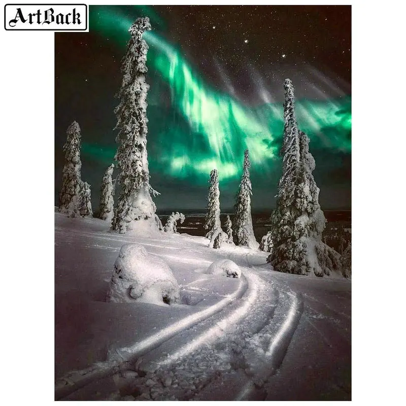 

5d diy diamond painting snow tree aurora borealis winter scenery full square drill diamond embroidery 3d diamond mosaic sticker