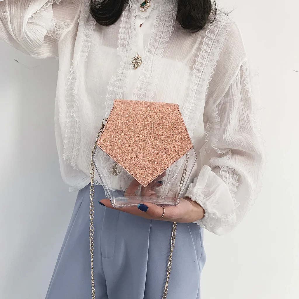 

Summer Versatile Women Transparent Messenger Bag Fashion Hexagon Clear Shoulder Bag Female Sequin Jelly Handbags Sac Main Femme