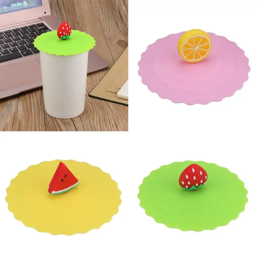 

Hot Cute Fruit Lace Dust Reusable Silicone Cover Cup DIY Free Splicing Thermal Insulation Cup Seal Cover 531