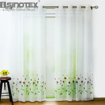 

European Style White Tulle Curtain Pull Pleated Ring Types Pastoral Floral For Living Room Drapes Sheer Window Treatment 1PCS