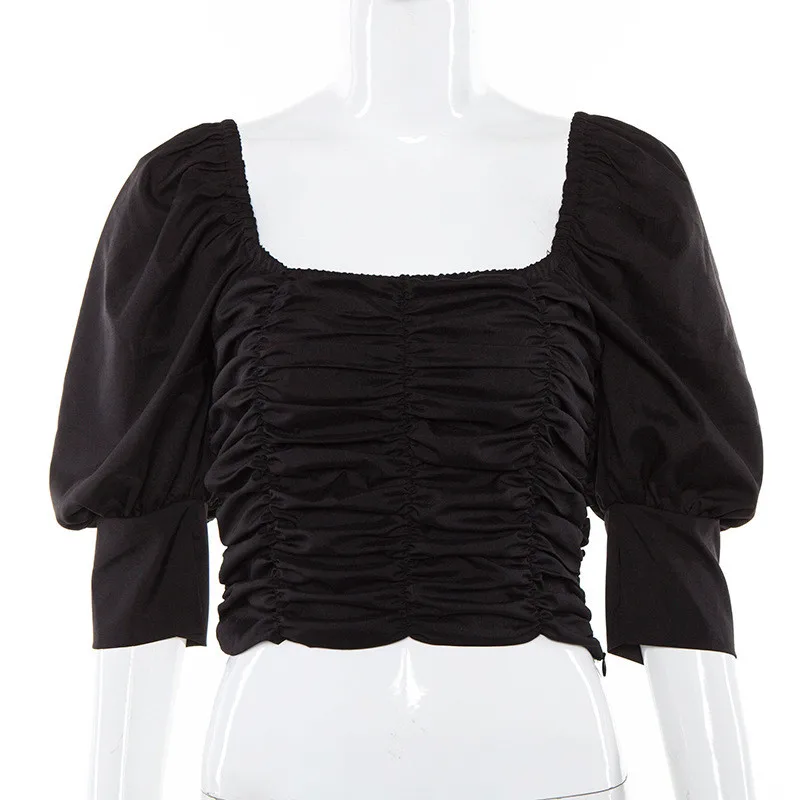 retro saquare collar shirt female12