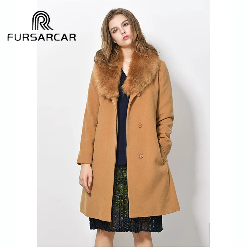 Женское меховое пальто FURSARCAR роскошное теплое из овечьей шкуры с воротником