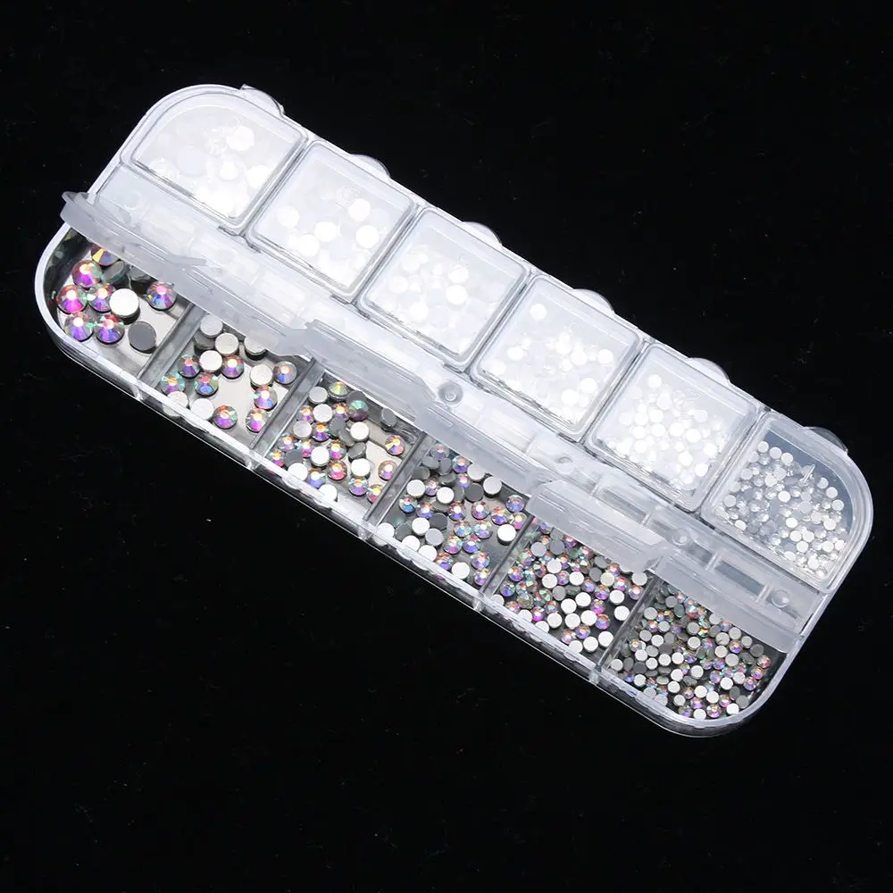 

1 Box AB Color Nail Rhinestone with Dotting Pen Clear Flat Bottom Multi-size Manicure Nail Art 3D Decoration Free Shipping