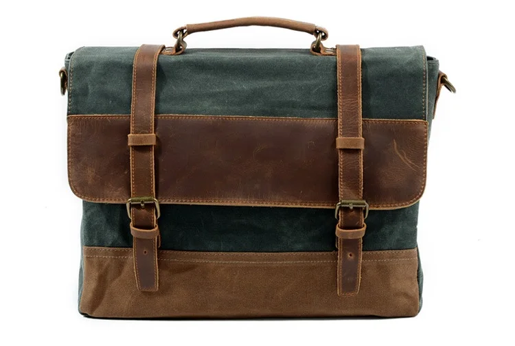 COLOR DISPLAY LAKE GREEN of Woosir Mens Messenger Bag Waterproof Canvas Leather Computer Laptop Bag