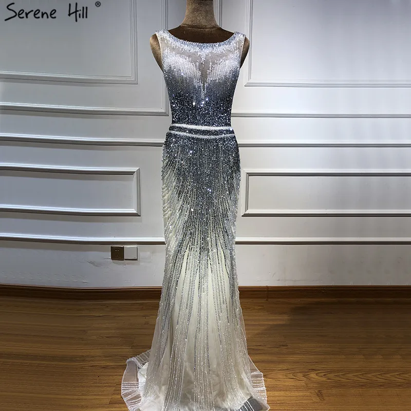 Серое Новое роскошное вечернее платье с бусинами и кристаллами, высококачественное сексуальное вечернее платье без рукавов в стиле Русалочки Serene hilm LA6573