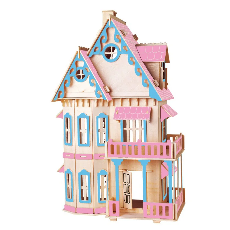 Развивающий 3D деревянный дом, игрушки DIY наборы Готическая вилла дом, строительные модели игрушек окрашенные цветные головоломки для детей подарок на день рождения
