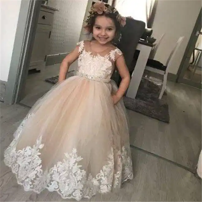 champagne lace flower girl dress