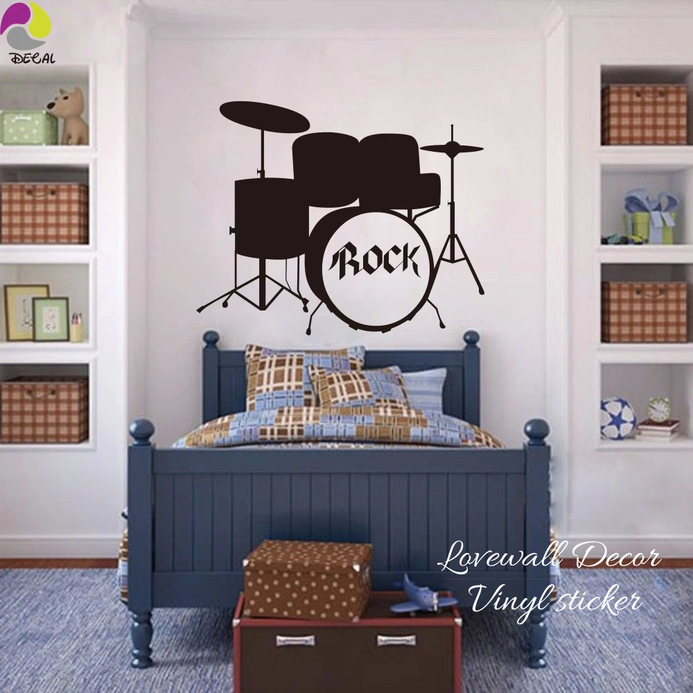 Rock Drums Music Wall Sticker Kids Room Bedroom Garage Band DJ Rock Wall Decal Boy Name Cut Vinyl Home Decor Wall Art Mural new