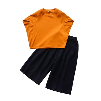 

Children Outfits Cotton Batwing Sleeve T-shirts For Girls Wide Leg Pants Summer Girls Clothing Sets Casual Kids Sportswear 4-12Y