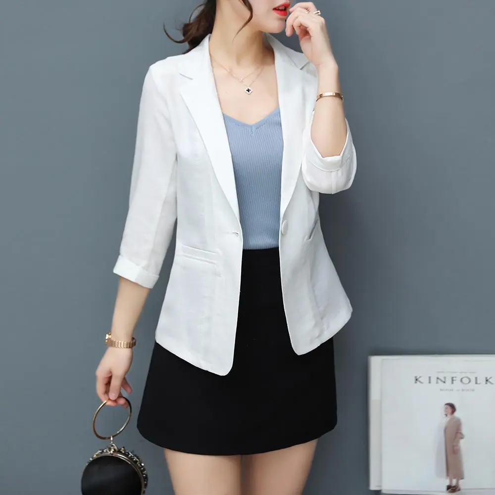 PinkyIsBlack 3/4 Sleeve Cotton Linen Ladies Blazer Women Suit jacket Female Feminine Blazer Summer Pink Blue White Black Blazer PinkyIsBlack 3/4 Sleeve Cotton Linen Ladies Blazer Women Suit jacket Female Feminine Blazer Summer Pink Blue White Black Blazer