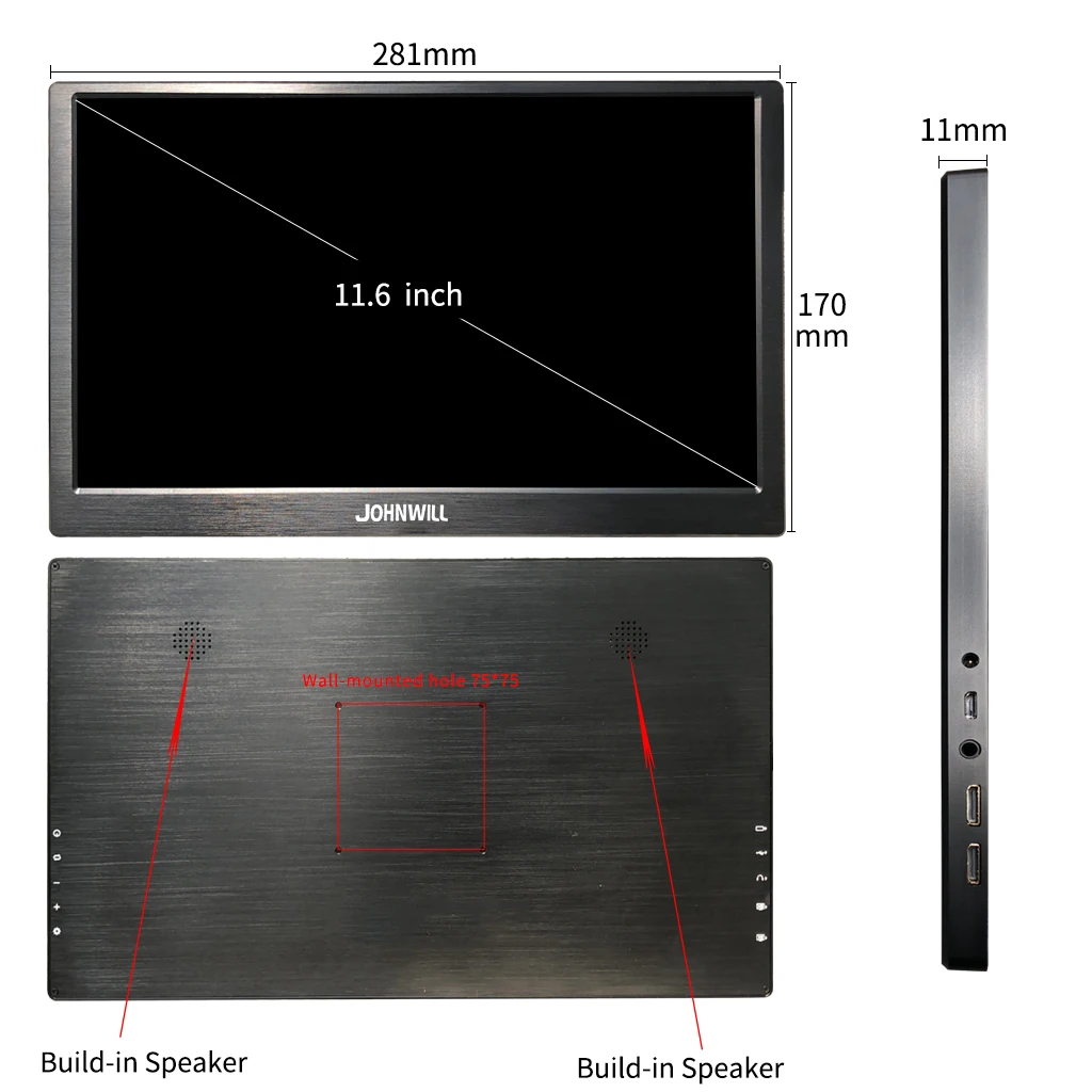 JOHNWILL hdmi ЖК-монитор ips 11,6/13,3/15,6 дюймов Тонкий Full HD 1080 P/2 K для PS4 ноутбука ПК raspberry pie переключатель Xbox cctv