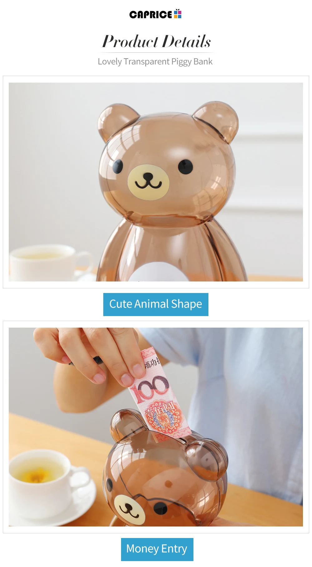 Bear Money Box Plastic Coin Saving Piggy Bank Transparent Candy Storage Safe Box Child Kids Cash for Deposit Home Decor AP0728