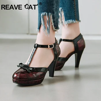 

REAVECAT Large size 48 Round Toe High Spike Heel Sandals Butterfly-Knot Buckle Strap New Women Pumps Spring Dress Sweet shoes