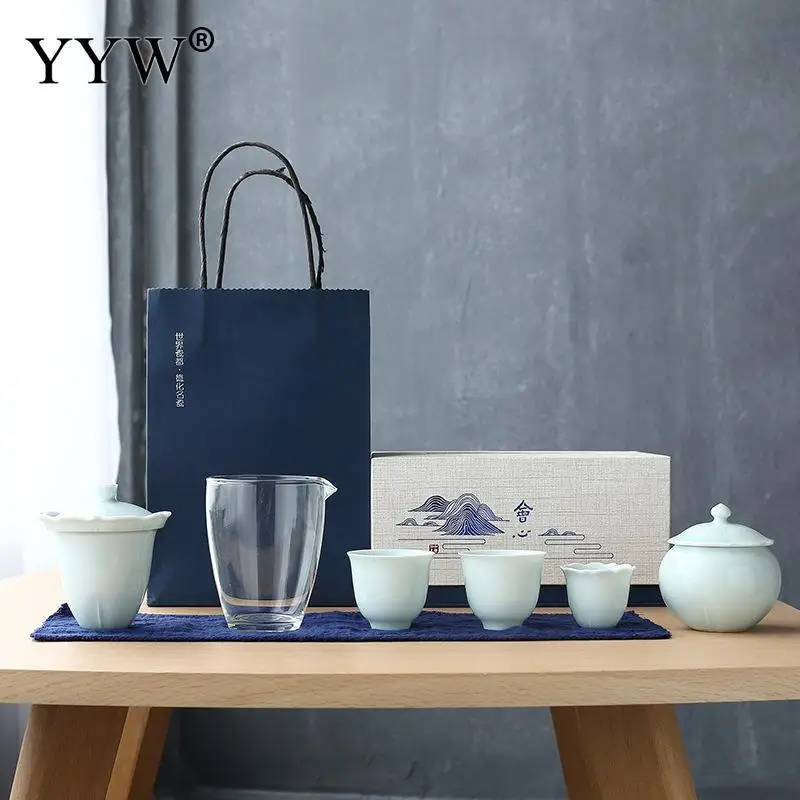  White Cyan Tea Set Elegant Home Kitchen Teaware Accessory Durable Tea Pot Cup Set Small Porcelain M - 33035967191