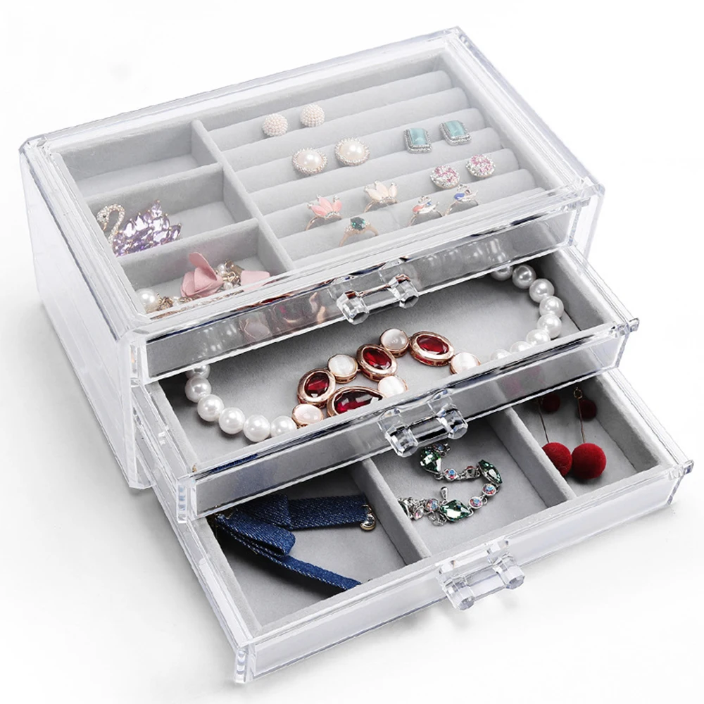 

High Quality Plastic Jewelry Storage Box Display Ear Jewellery Stand Gray Storage Case Earring Holder New Showcase Stand Box