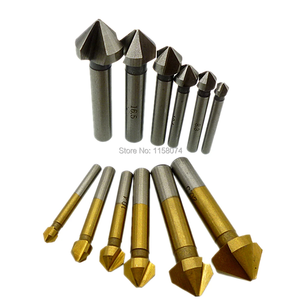 6pcs 90 Degree Three Flutes HSS Chamfering Cutter Countersink Drill Bits End Mill Set 6.3mm 8.3mm 10.4mm 12.4mm 16.5mm 20.5mm