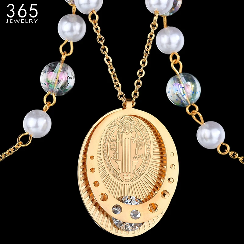Fashion Religious Jewelry Gold Color CZ Stone Jesus Necklace Stainless