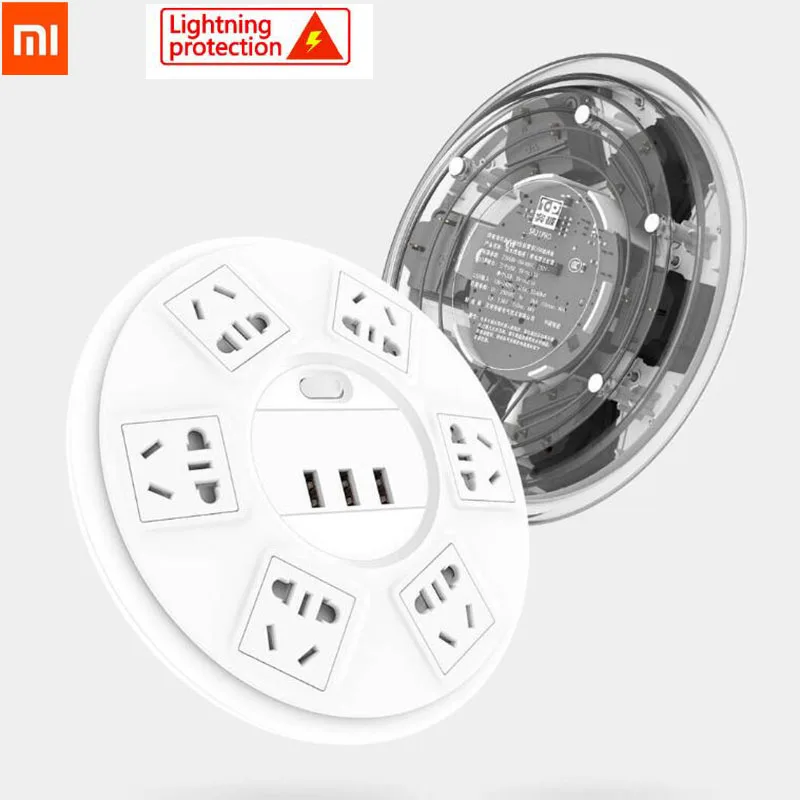 Xiaomi TP Lightning защитная лента питания 6 портов с 3 USB 2500 Вт 10А Быстрая зарядка 2.1A защита