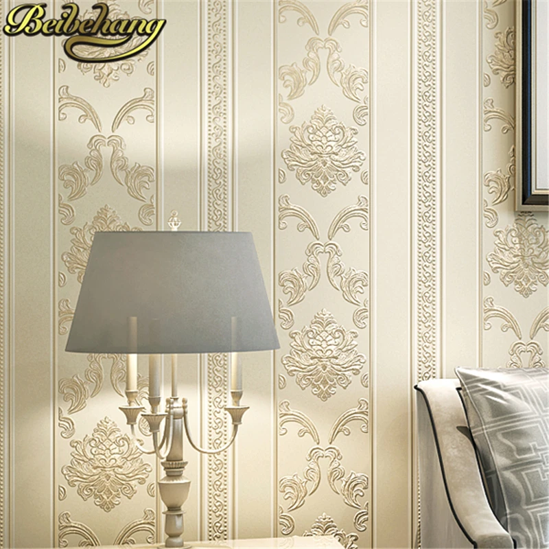 beibehang European-style 3D relief Damascus non-woven wallpaper bedroom shop restaurant living room TV background wall paper