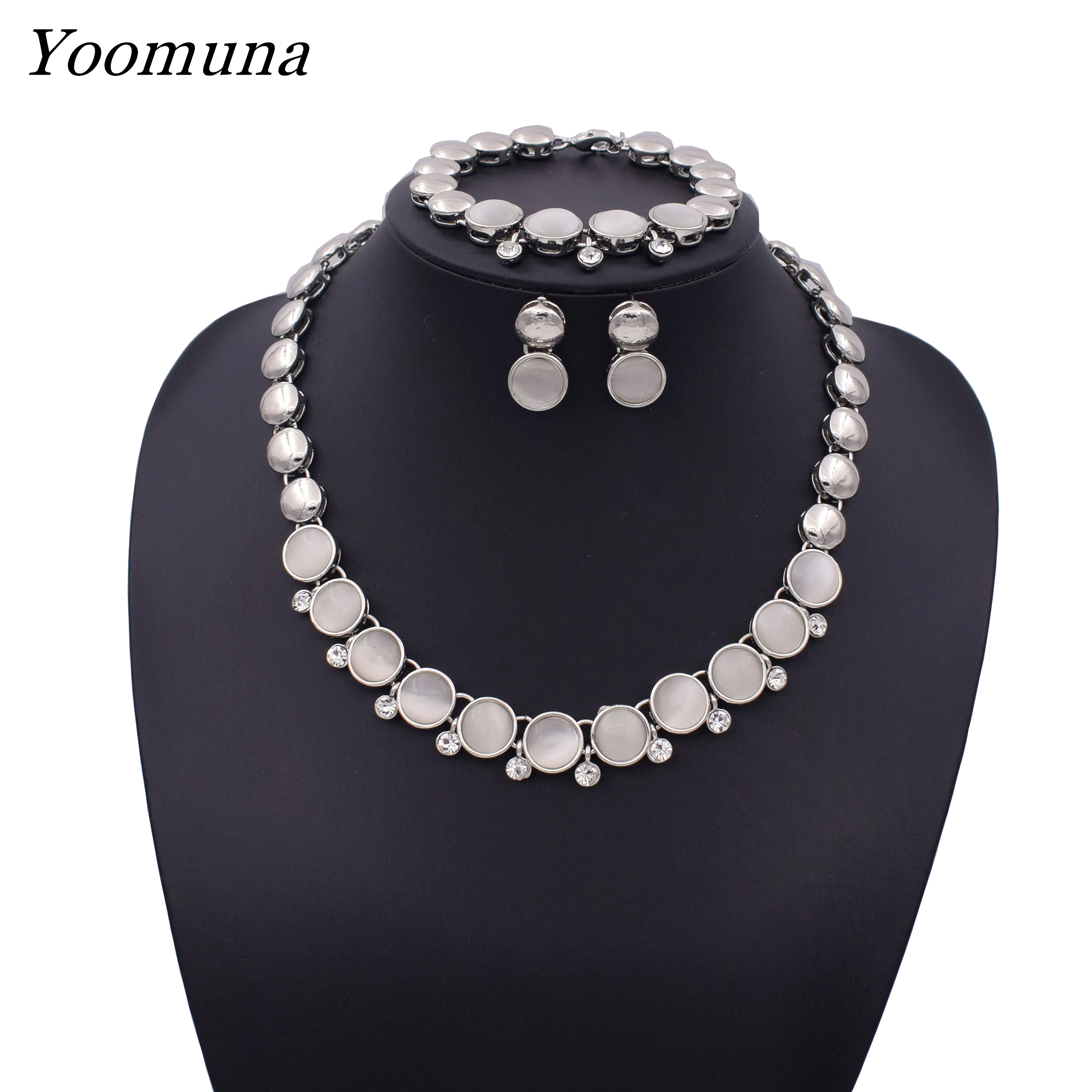 

2019Luxury Wedding jewelry sets Bridal Jewelry Sets for Brides Women Necklace Bracelet Ring Earring Set Silver jewellery