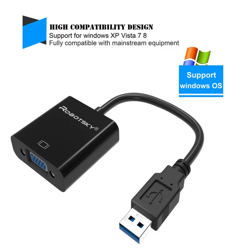 Robotsky Высокое качество USB 3,0 к VGA HD конвертер адаптер внешняя видео Графическая карта для настольного ноутбука