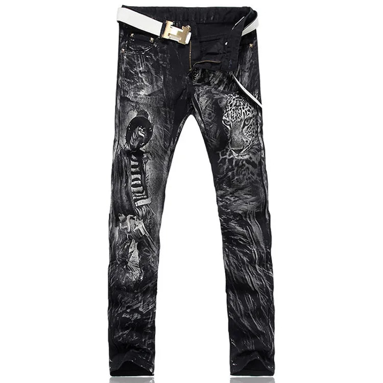Sokotoo мужские Модные джинсы с леопардовым принтом мужские узкие прямые черные джинсы