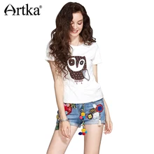 Artka 2017 Casual Owl Embroidery Summer Women T-shirt Short Sleeve Women Clothing T-shirt TA10774X