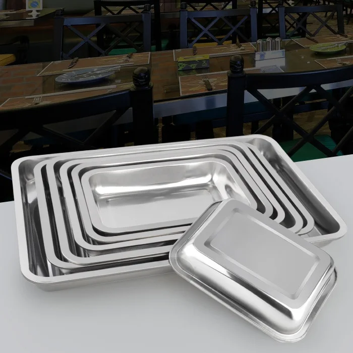 

Stainless steel tray rectangular hotel tableware fish plate barbecue plate tray