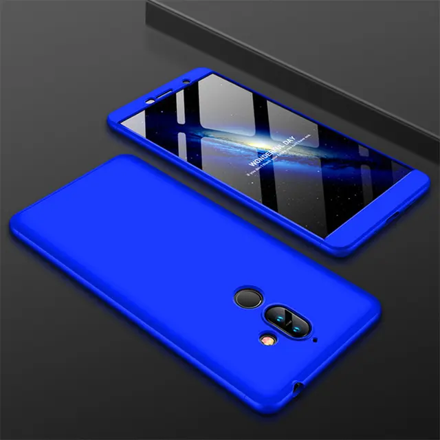 For Nokia 7Plus 7 Plus Case 360 Degree Protected Full Body Phone Case for Nokia 7 Plus Shockproof Cover + Glass Screen Protector Blue
