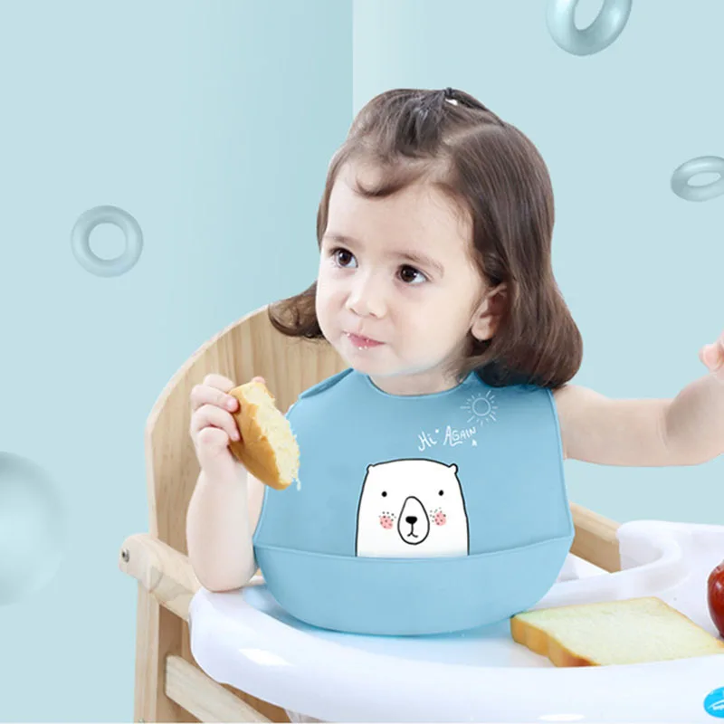 

Cartoon Baby Bibs Kids Adjustable Silicone Waterproof Feeding Tools Boy Girl Saliva Washable Roll Up Burp Cloth Bandana Apron