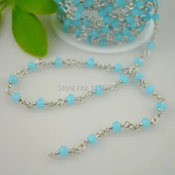 

Free Shipping Fashion 4MM Rhodium Plated Wire Wrapped Beaded Rosary Chains in Faceted Crystal Beads Jewelry