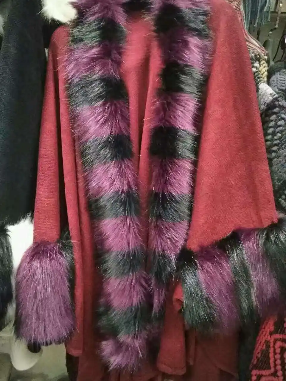 SC63, женские вечерние пальто, плащ, высокое, длинный, зимний, с воротником из искусственного меха енота, вязаный кардиган, накидка, Кашемировое пончо, шаль - Цвет: Same Color As Photo