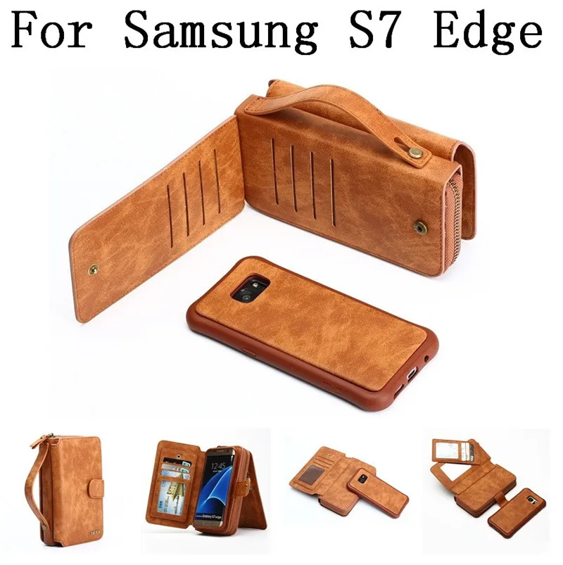 Portable Zipper Phone wallet Purse leather case for Samsung Galaxy S7 Edge with Card Holders case