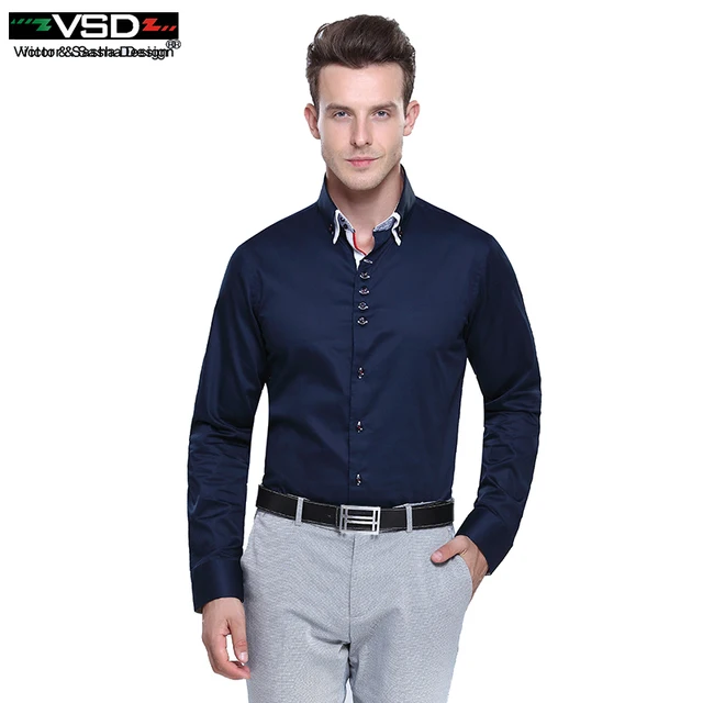 Лучшие Продажи Итальянский 7 Camicie Стиль Двойной Воротник Платья Мода Slim fit С Длинным Рукавом Премиум Хлопок Рубашек мужская Рубашка Бренд VSD