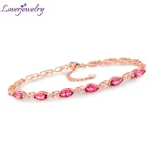 Natural Dia Pink Marquise Tourmaline Wedding Bracelet Jewelry Solid 18K Rose Gold Genuine Gemstone for Women Birthday Gift
