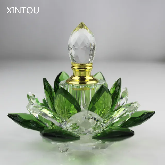 XINTOU Green Crystal Glass Lotus Flower Perfume Bottle Ornaments Fascinating Perfume Bottles Decorative Arts XINTOU Green Crystal Glass Lotus Flower Perfume Bottle Ornaments Fascinating Perfume Bottles Decorative Arts
