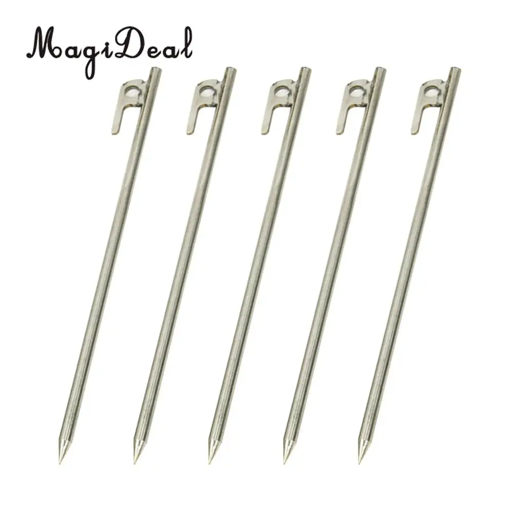 MagiDeal 5Pcs Heavy Duty 304 Stainless Steel Camping Awning Tent Stake Peg for Anchoring Tent Tarps Landscaping Garden Plants