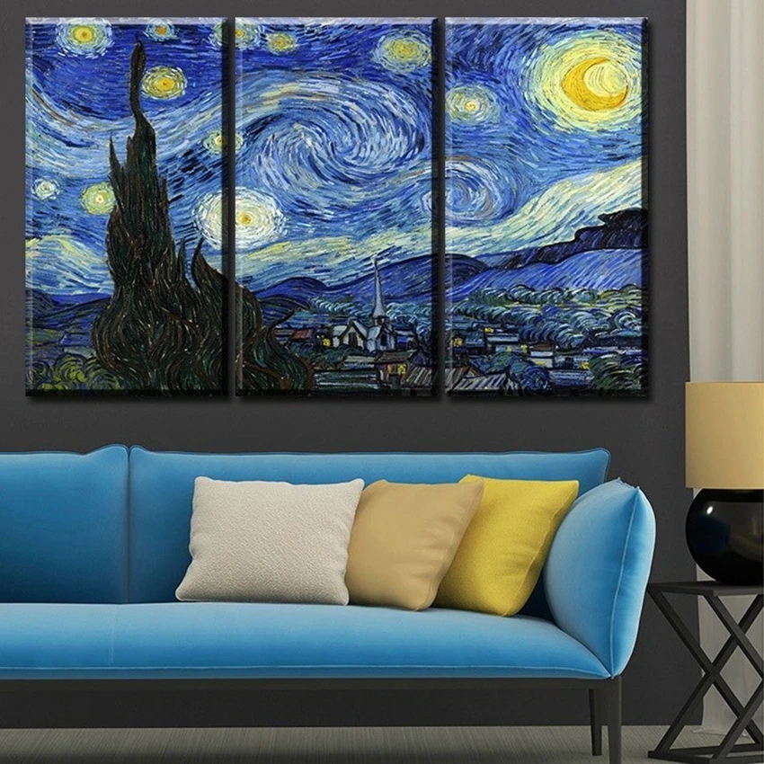 Canvas-Paintings-Wall-Art-Framework-Living-Room-Home-Decor-3-Pieces-Starry-Night-Pictures-Prints-Vincent